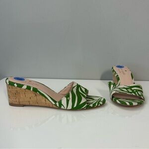 Kate Spade Mileena Green And White Canvas Wedge Sandals Size 6.5